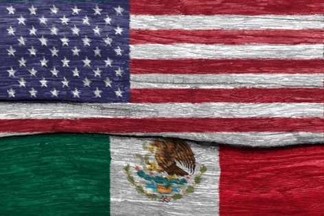 Mexican and American flags mural